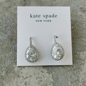 Kate Spade Silver White Brilliant Statements Pavé Halo Drop Earrings Genuine